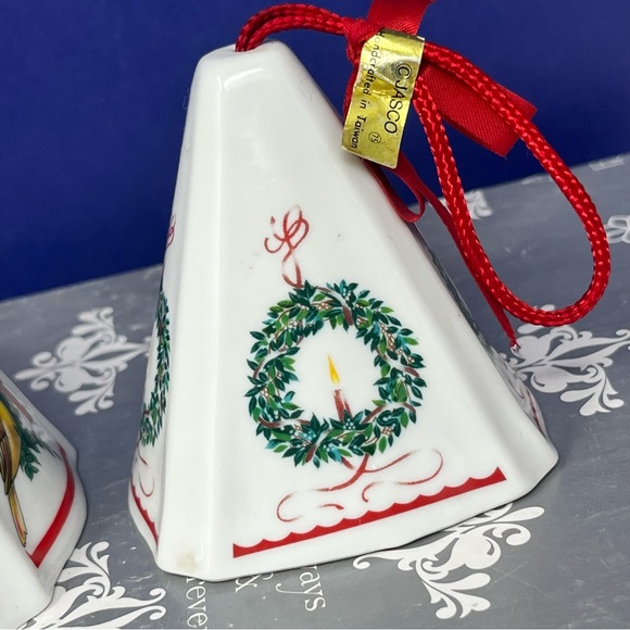 Jasco Ceramic Pomander Bell Ornaments Cardinals & Wreath - Picture 3 of 7